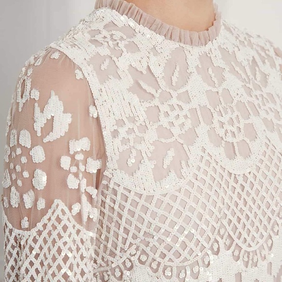 Needle & Thread Snowdrop Mini Dress - Beige - Picture 7 of 8